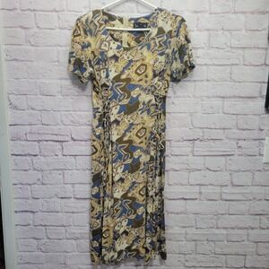 VTG‎ 90s Jamie Brooke Rayon Dress Size M Short Sleeve Retro Floral Cinch Ties